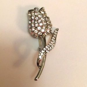 Rose and stem rhinestone pin